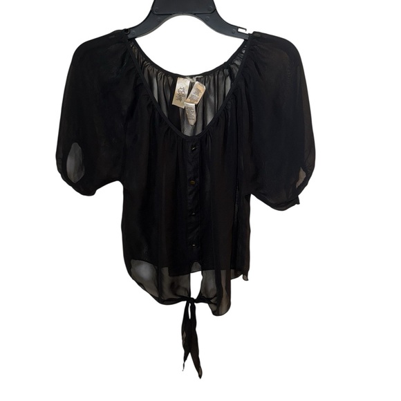L8ter Black Sheer Cover Crop Top Front Tie Whimsical Romantic Goth Style - Picture 1 of 3